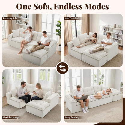 Korser 110" Modern L Shape Boneless Cloud Sectional Sofa, Chenille Deep Seat Modular Couch with Ottoman, No Assembly Needed for Living Room