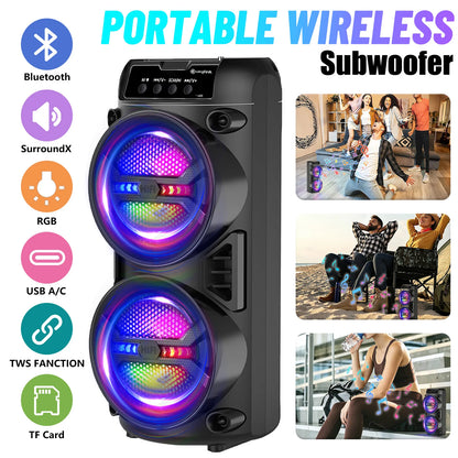 High Volume Portable Bluetooth Speaker with Dual Subwoofers, Rich Heavy Bass, TWS Wireless Stereo, FM Radio, USB TF AUX Mic Input, Suitable for Home Party, Festival Dinner, Christmas Gift