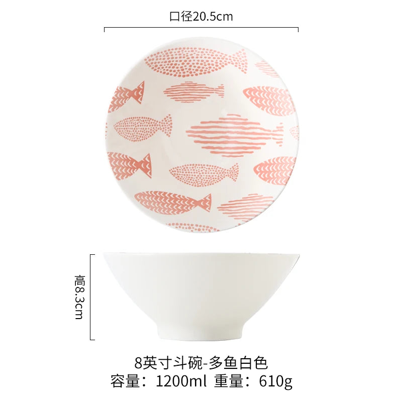 Japanese Ramen Bowl Household Soup Bowl Salad Bowl Ceramic Tableware Instant Noodle Bowl Ceramic Tableware