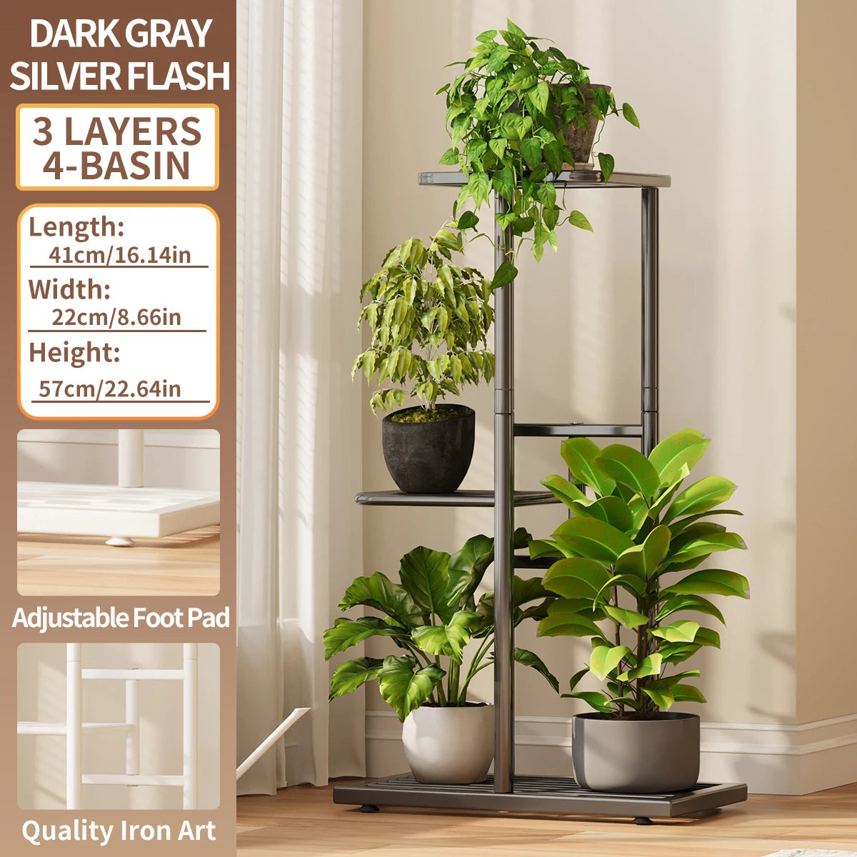 Multi-Tier Rolling Plant Stand, 3 Tier Metal Plant Shelf with Wheels, Space-Saving Plant Organizer for Balcony, Living Room, Kit