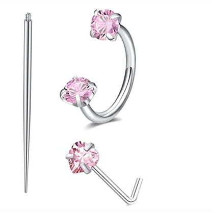 6/2pcs Horseshoe Nose Rings With L-Shape Nose Stud, Stainless Steel Rianbow CZ Nose Ring,, Lip Eyebrow Helix Ear Piercing