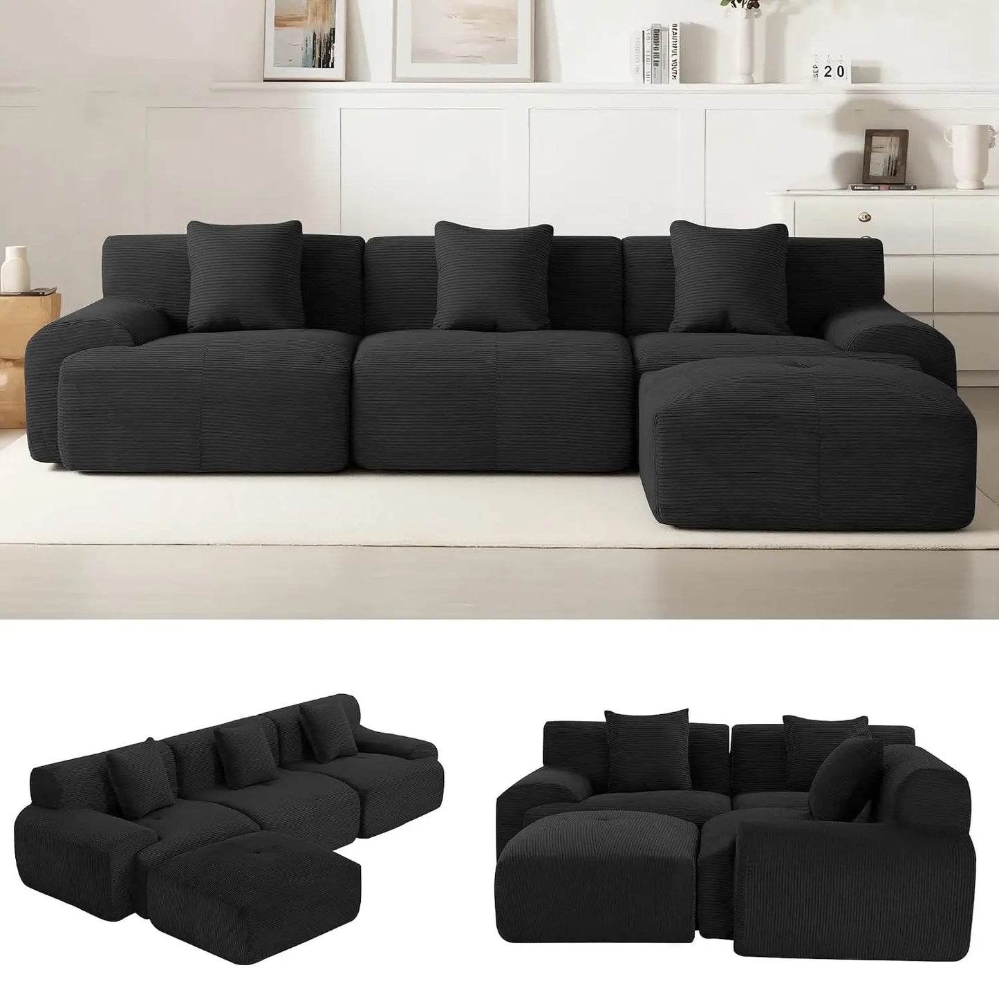 107" Cloud Modular Sectional Couch,Boneless Sofa with Ottman,L-Shape Upholstered Sofas with Deep Seat,Modern Cozy, Custom