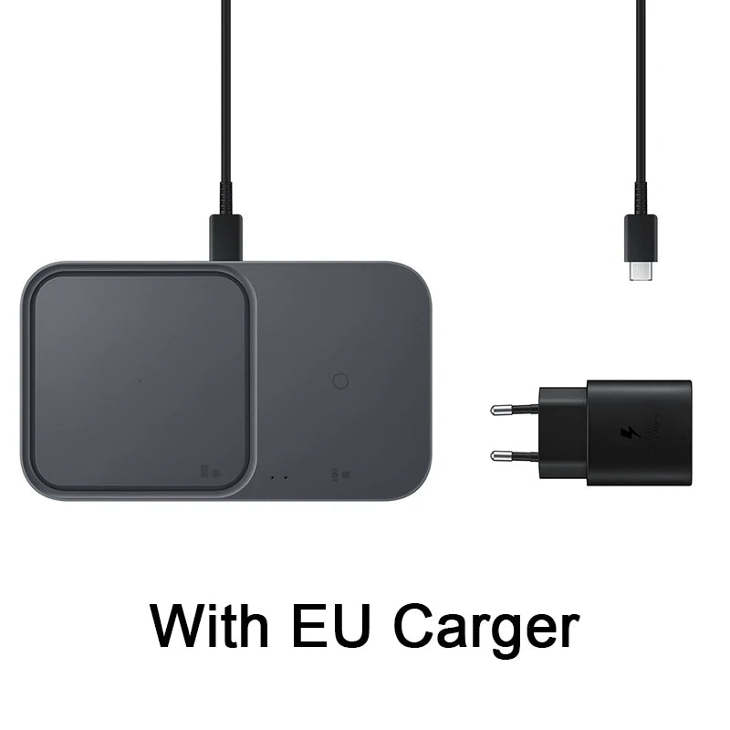 Wireless Charger Duo with Travel Adapter 15W,For Samsung Galaxy S23/S21/S10/S9/S8/Note20+/Smart Watch3-7 Airpods3 Qi EP-P5400