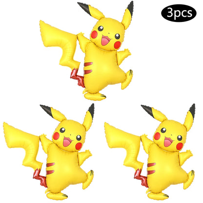 1set Cartoon Pokemon Pikachu Theme Foil Balloons Set Red Black Latex Balloon Kids Birthday Baby Shower Party Decora Supplies