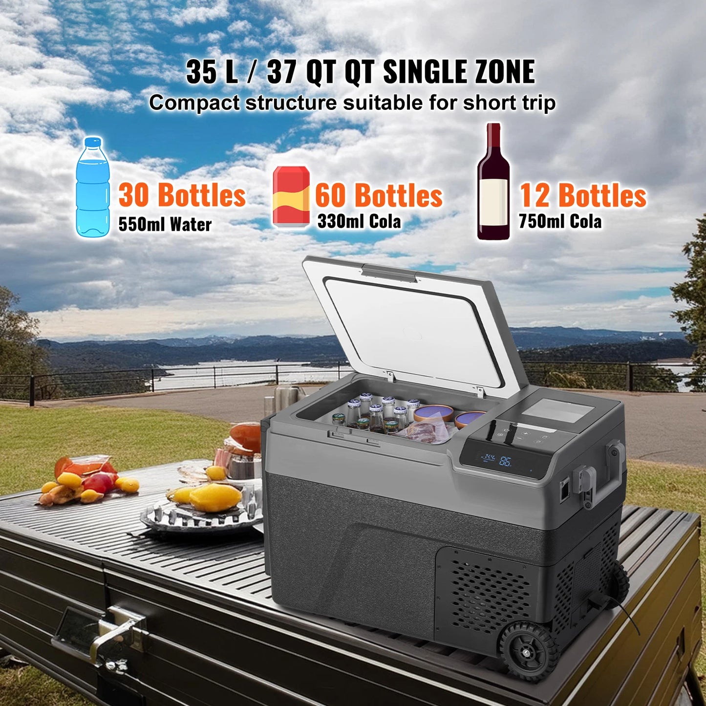 SucceBuy 35L Portable Car Refrigerator with Ice Making Function 12 Volt Car Refrigerator Fridge Single Zone Portable Freezer