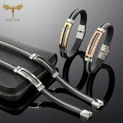 Stainless Steel Bracelet Men Women Wristband Black Grooved Rudder Mesh Chain Insert Gothic Wristband Stylish Bangle Accessories