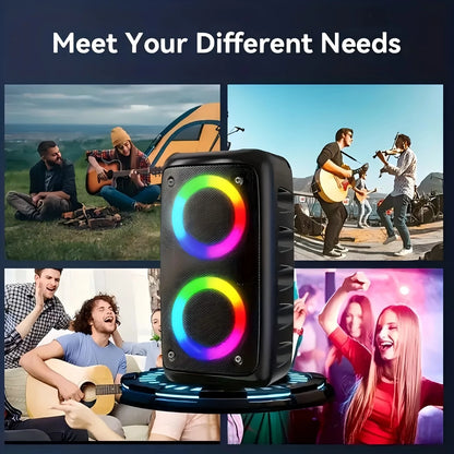 Portable Bluetooth Karaoke Speaker 10W Dual Speaker RGB 6 Lighting Effects TWS Stereo 2400mAh Battery With Wired Microphone Phone Holder
