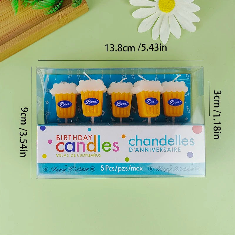 5PCS Beer Themed Birthday Cake Decoration Candles for Men's Father's Day Adult Bar Party Cartoon Candles