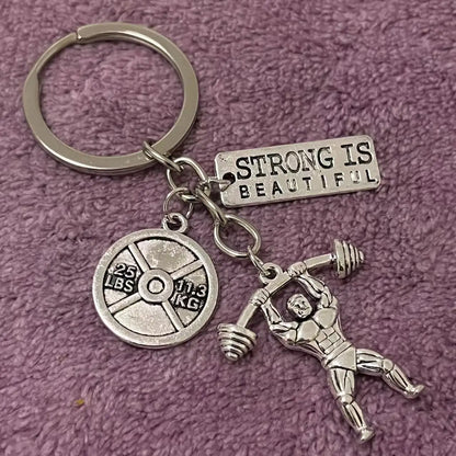 Barbell, Dumbbell, Kettlebell, Fitness Motivational Keychain, Gym Gift