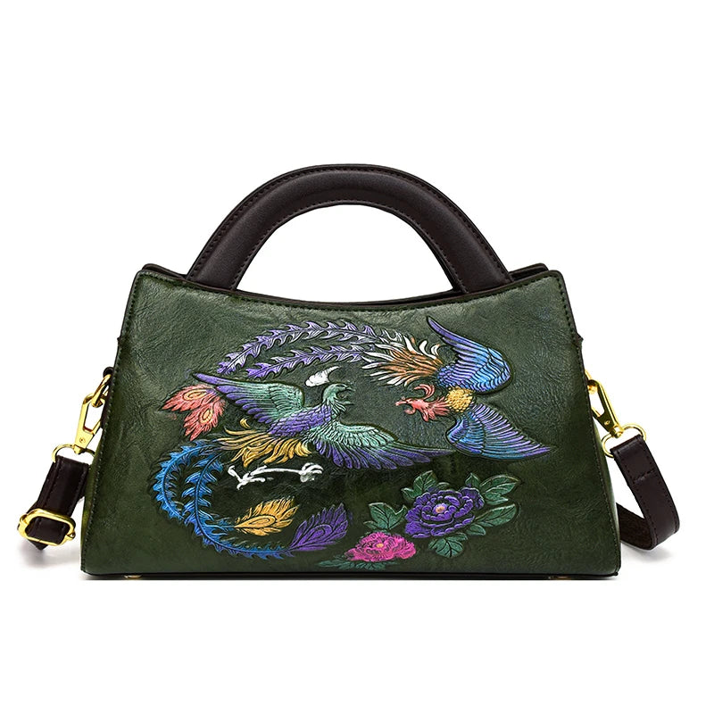 Fashion Phoenix Pattern Handbag Woman Luxury Ladies Shoulder Bags Designer Large Capacity Tote Quality Leather Crossbody Bag