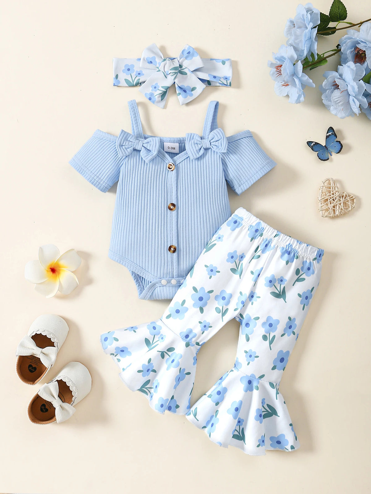 Fashion Baby Girl 2PCS Floral Print Outfit Set Ruffle Sleeve Button Down Shirt + Shorts for 0-3Y Newborn Casual Summer Clothes