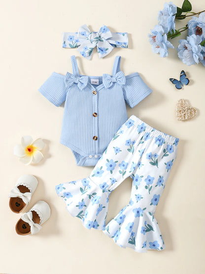 Fashion Baby Girl 2PCS Floral Print Outfit Set Ruffle Sleeve Button Down Shirt + Shorts for 0-3Y Newborn Casual Summer Clothes