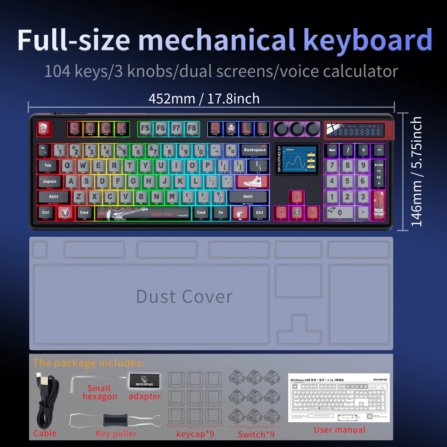 SKYLOONG GK104 Pro Wireless Mechanical Keyboard 100% Custom Keyboard Hot-Swapp Low-noise Switch for PC Gamer Office Accessories
