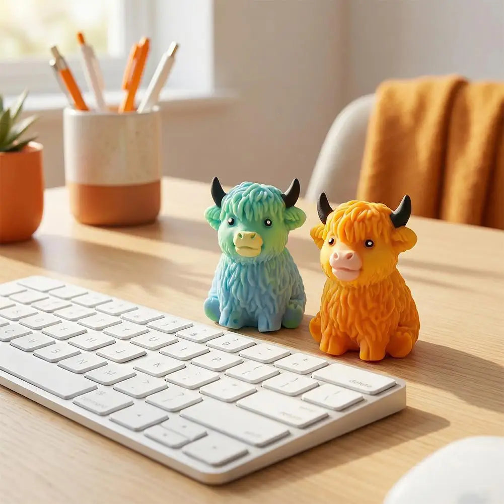 Highland Cow Squishy Toy Slow Rising Stress Relief Fidget Ball Cute Stuffed Animal Squeeze Toy for Kids Adults Birthday Gift