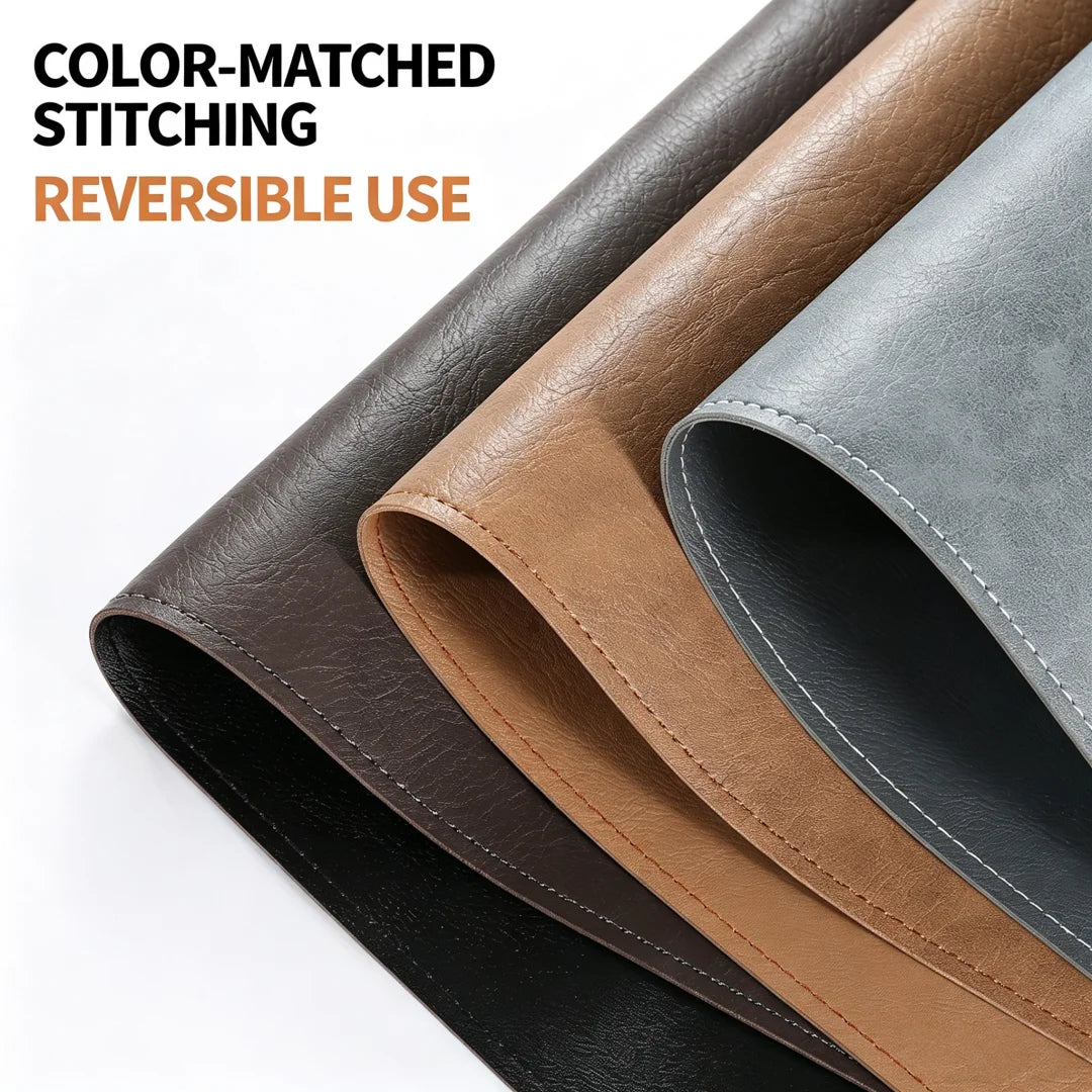 Double-sided Two-tone PU Desk Mat, Reversible Waterproof Oil-proof Leather Pad for Laptop & Mouse