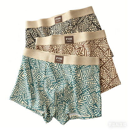 1/3 Pcs Men's Cotton Boxer Shorts Breathable Comfortable Underwear Man Printed Trendy Ethnic Retro Square Underpant Male Panties