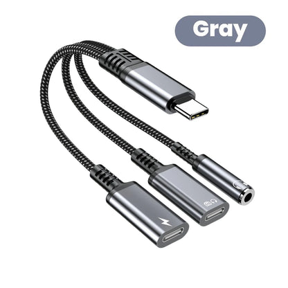 PD 60W Type C to Dual Type C 3.5mm Headphone and Charger Adapter 3 In1 USB C to AUX Audio Jack Dongle Cable For Samsung IPhone16