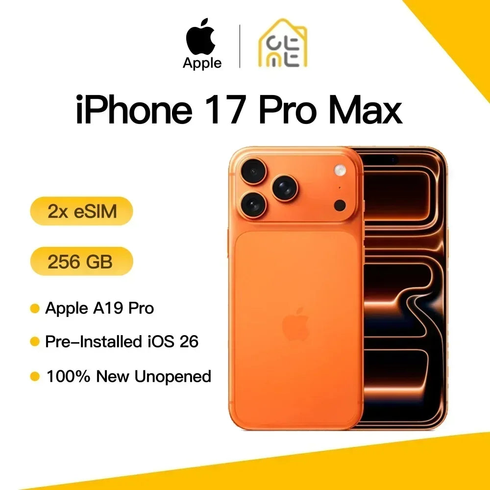 Apple iPhone 17 Pro Max Original Fully Unlocked ESIM 120Hz 6.9' Super Retina XDR OLED A19 Pro Chip Triple 48MP Brand New Sealed