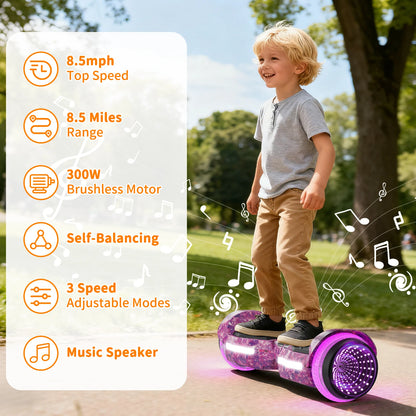 Commugo Electric Scooter All Terrain Self-Balancing Scooter with Bluetooth Speaker and LED Lights, 300W X 2 Hoverboard 7.5mph for kids adults