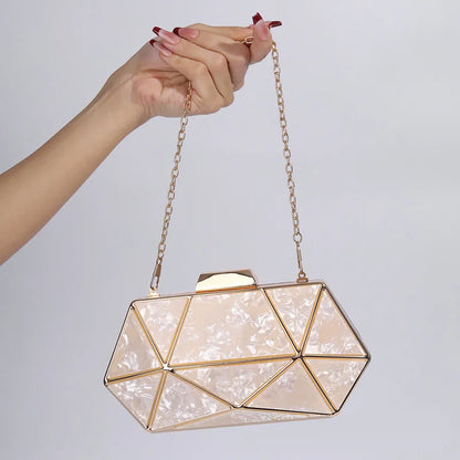 2024 New Women Acrylic Metal Rhombus Evening Bag Chain Shoulder Crossbody Bag Luxury Designer Handbag Party Clutch Dinner Bags