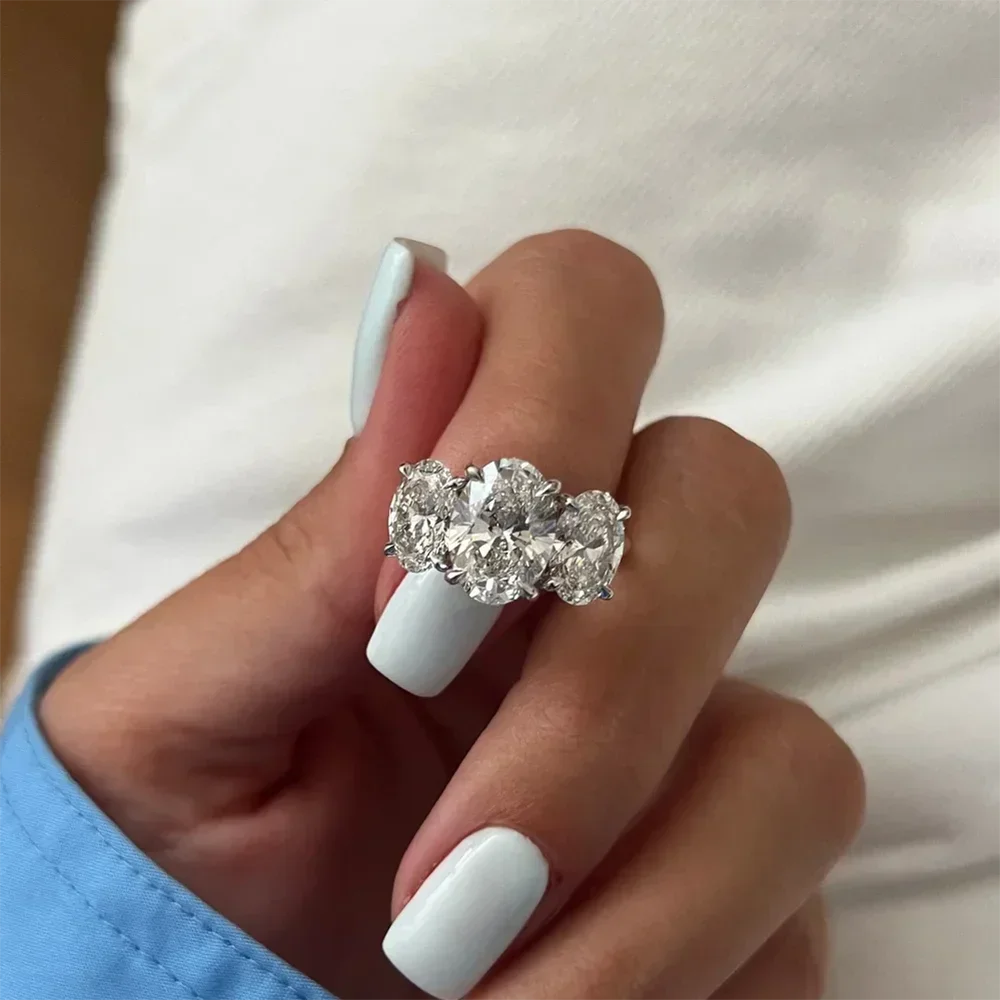 3/6cttw Real Moissanite Engagement Ring with Certificate 3-Stone Oval