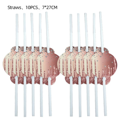 Rose Gold Party Supplies Disposable Tableware Set Diamond Glitter Paper Plate Cup Wedding Birthday Party Decoration Kid Balloons
