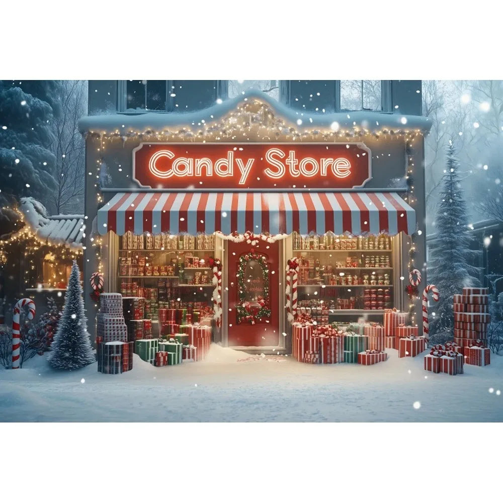 Christmas Candy Toy Store Christmas Tree Gift Theme Banner Background, Birthday Party Decoration Photography Background Cloth