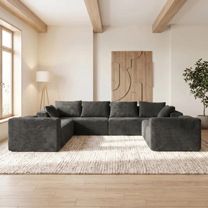 139 Inch U-Shaped Extra Large Corduroy Sectional Sofa Deep Seat Cloud Couch Modern Upholstered Fabric No Assembly Required for Family Gatherings Minimalist Living Room Furniture