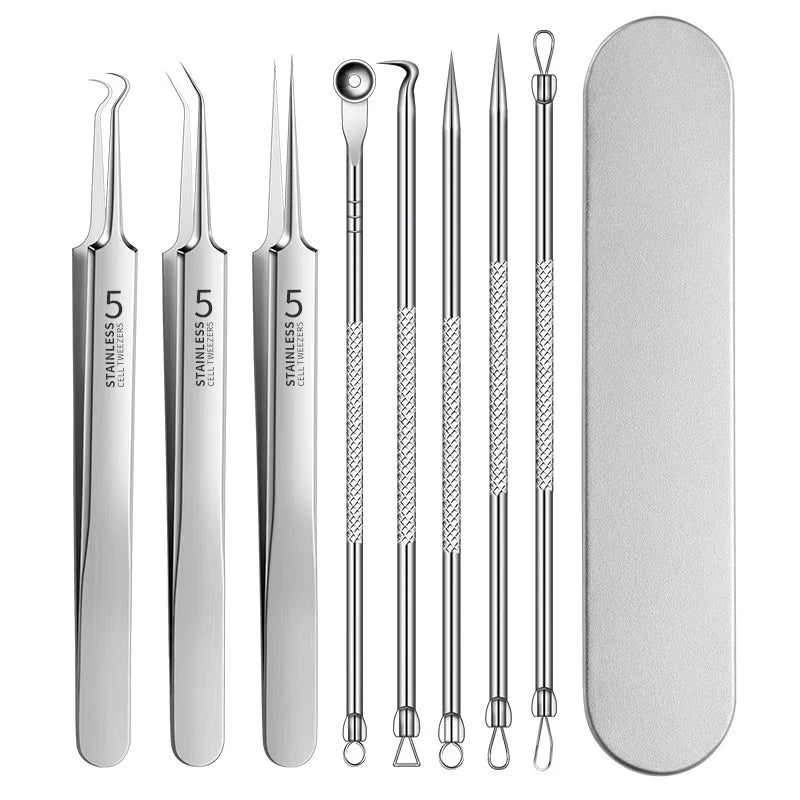 4-11Pcs Ingrown Hair Tweezers Acne Blackhead Removal Needles Black Dots Cleaner Deep Cleansing Pore Cleaner Face Skin Care Tools