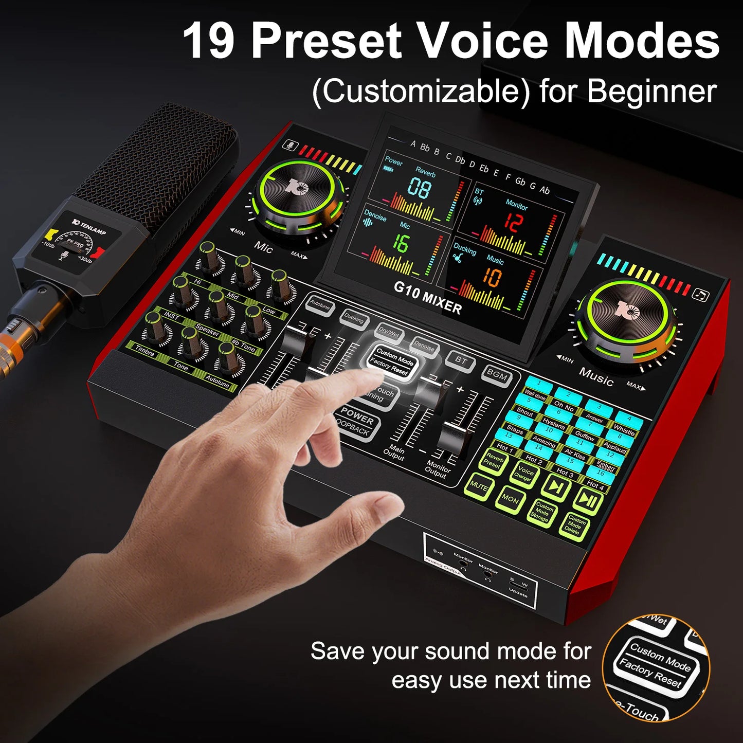 Tenlamp G10 Podcast Equipment Bundle 6 Channel with 3.5mm Microphone and Live Sound Card,RGB Streaming with XLR Gaming Audio Interface Professional Mixer for Podcasting, Influencers, Kols, Singing, Gaming, And Djing