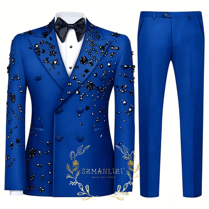 Fashion Burgundy Boy Suit Crystals Wedding Tuxedo Double Breasted Formal Child 2 Pieces Blazer Pants costume enfant garçon