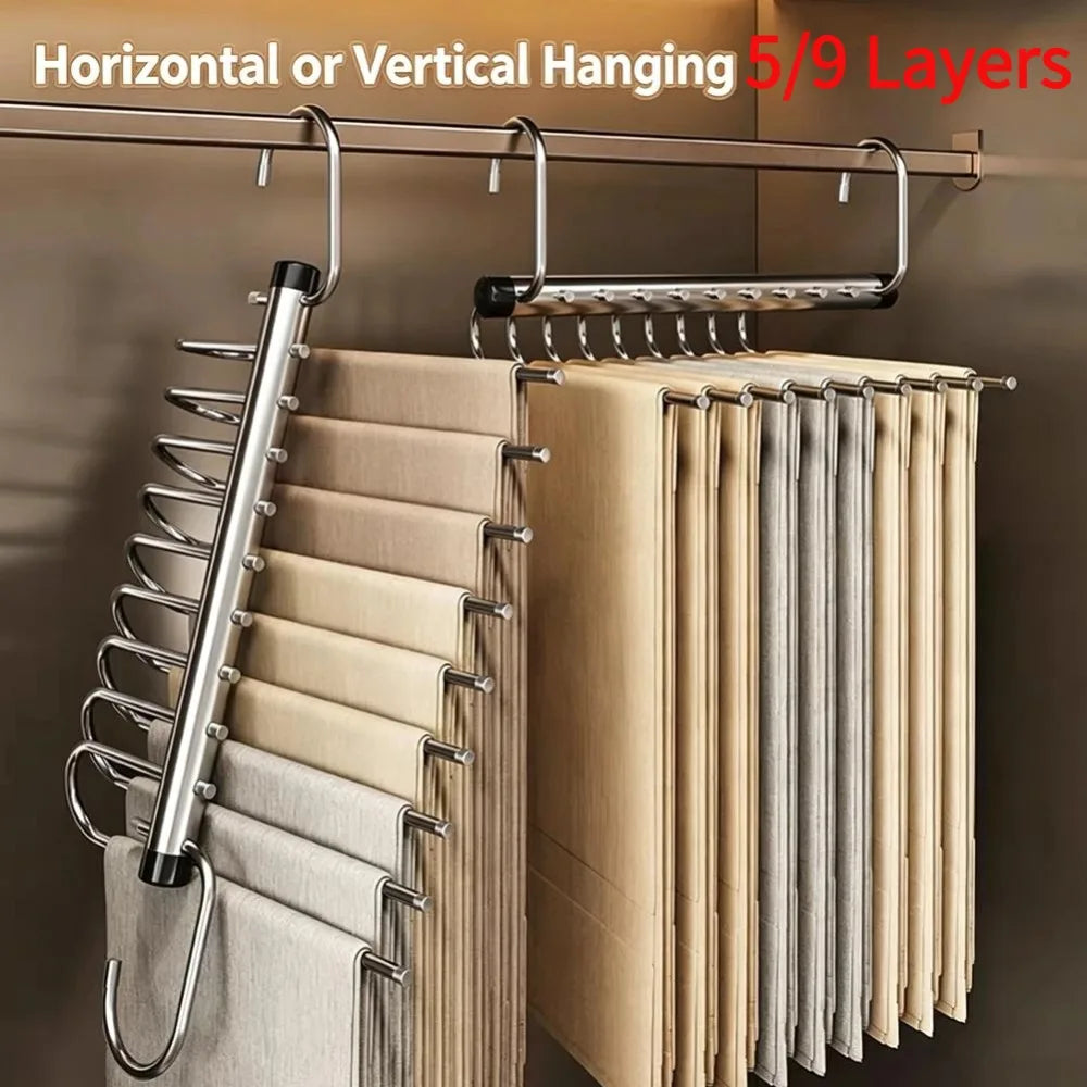 5/9 Layers Pants Hanger Stainless Steel Clothes Storage Hanger Space Saving Multi Trouser Rack Closet Organizer for Slacks