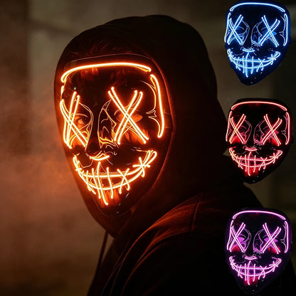 Wireless LED Purge Mask Neon Glow In Dark Scary Grimace Full Face Mask Cosplay Rave Bar Club Masquerade Carnival Party Decor