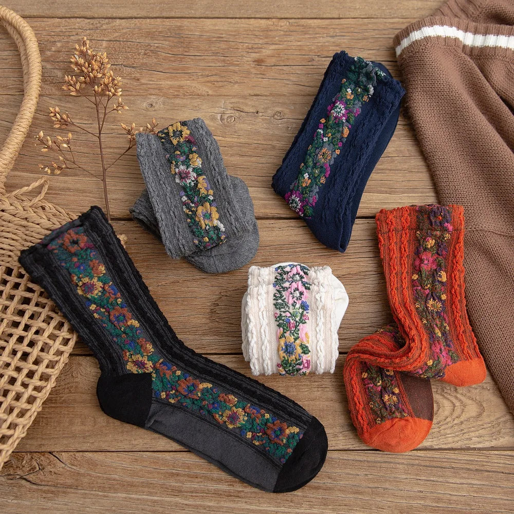 Autumn Winter Japanese Harajuku Woman Socks Popsocket Cotton with Flowers Funny Socks Women Kawaii Girls Calcetines Mujer 190