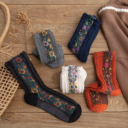 Autumn Winter Japanese Harajuku Woman Socks Popsocket Cotton with Flowers Funny Socks Women Kawaii Girls Calcetines Mujer 190