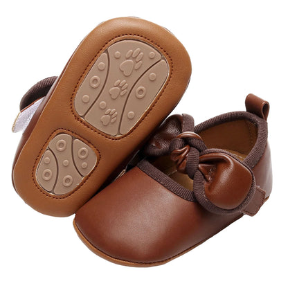 Citgeett Autumn Infant Baby Girl Princess Dress Shoes Leather Bowknot Flats Crib Shoes Non-Slip Shoes