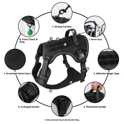 Large Dog Tactical Vest Multi-Function MOLLE-Compatible Harness with Anti-Pull Design for Outdoor Training Gear