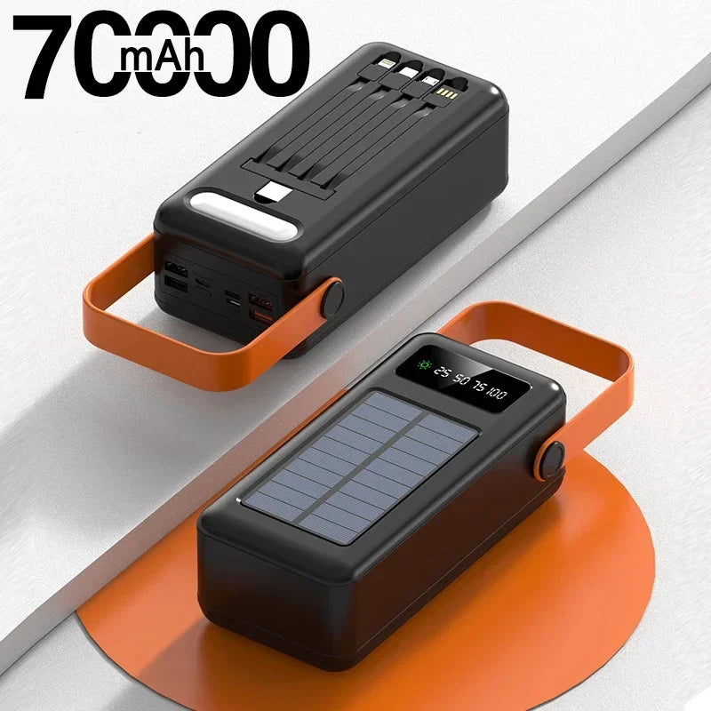 100000mAh Power Bank Portable Charger with Solar Panel, Fast Charging External Battery Pack, 4 Cables, Flashlight