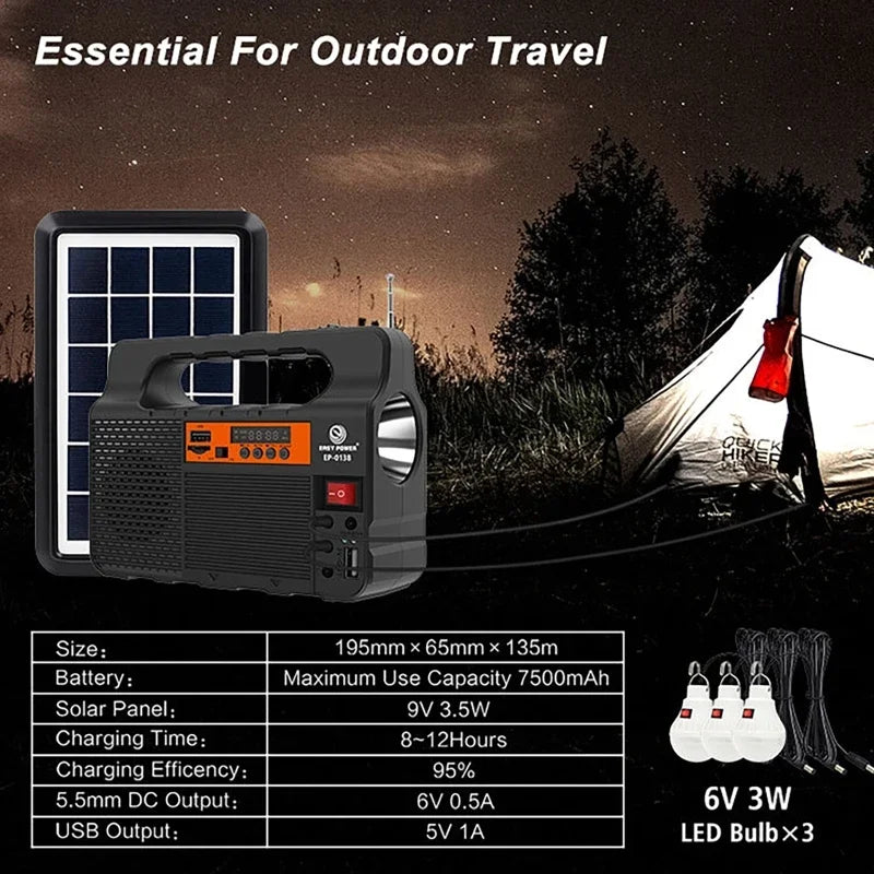 Outdoor Portable Solar Lighting System Power Generator 6W Solar Panel 3 LED Bulbs Emergency Solar Power Bank for Home Camping