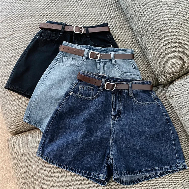 High-Waist Wide-Leg Denim Shorts | Slimming A-Line Loose Fit | Women's Regular Casual Shorts