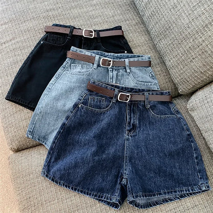 High-Waist Wide-Leg Denim Shorts | Slimming A-Line Loose Fit | Women's Regular Casual Shorts