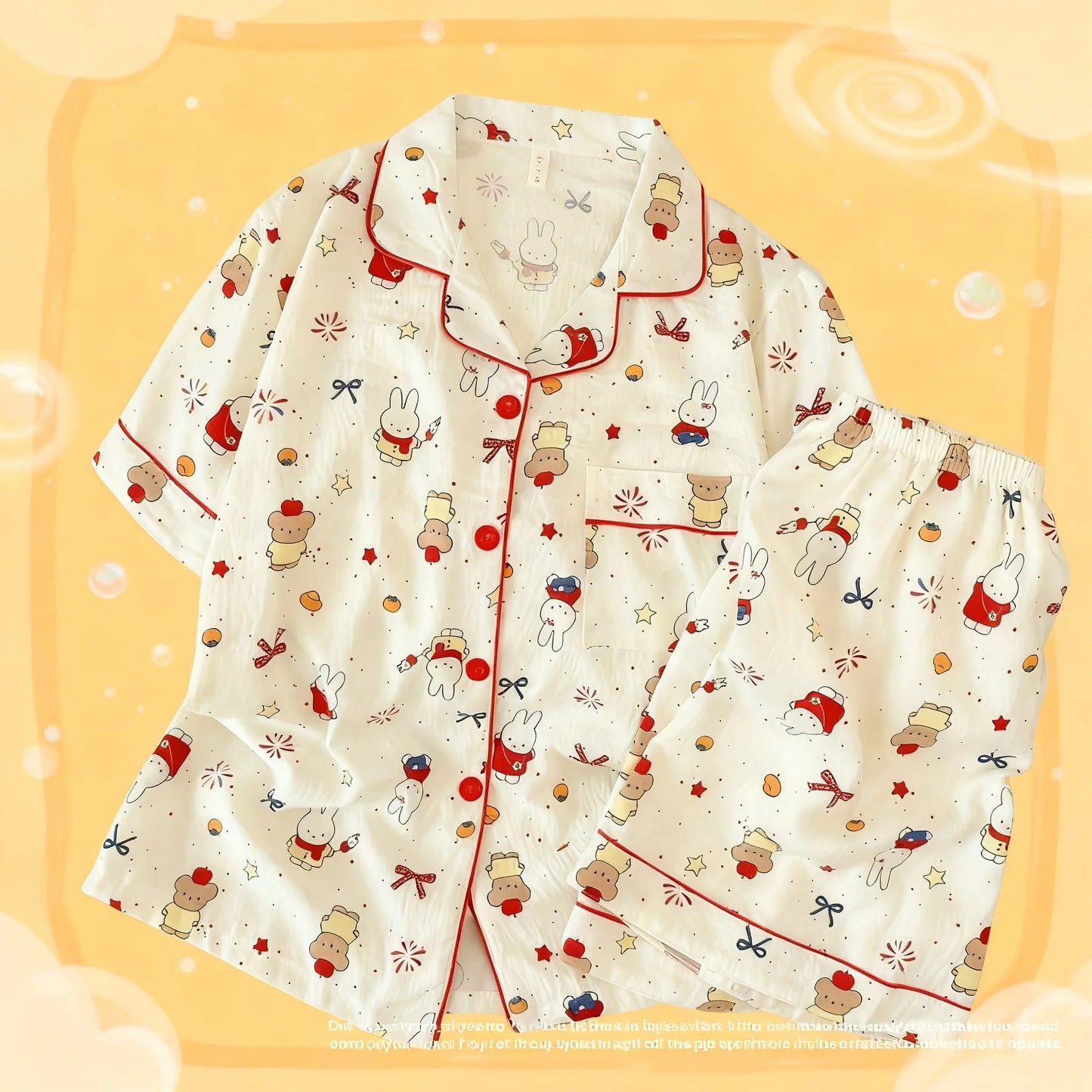 Cute Miffy Women Summer Pajamas Set Short Sleeve Shorts Comfortable Loose Soft Breathable Casual Homewear Loungewear Sleepwear