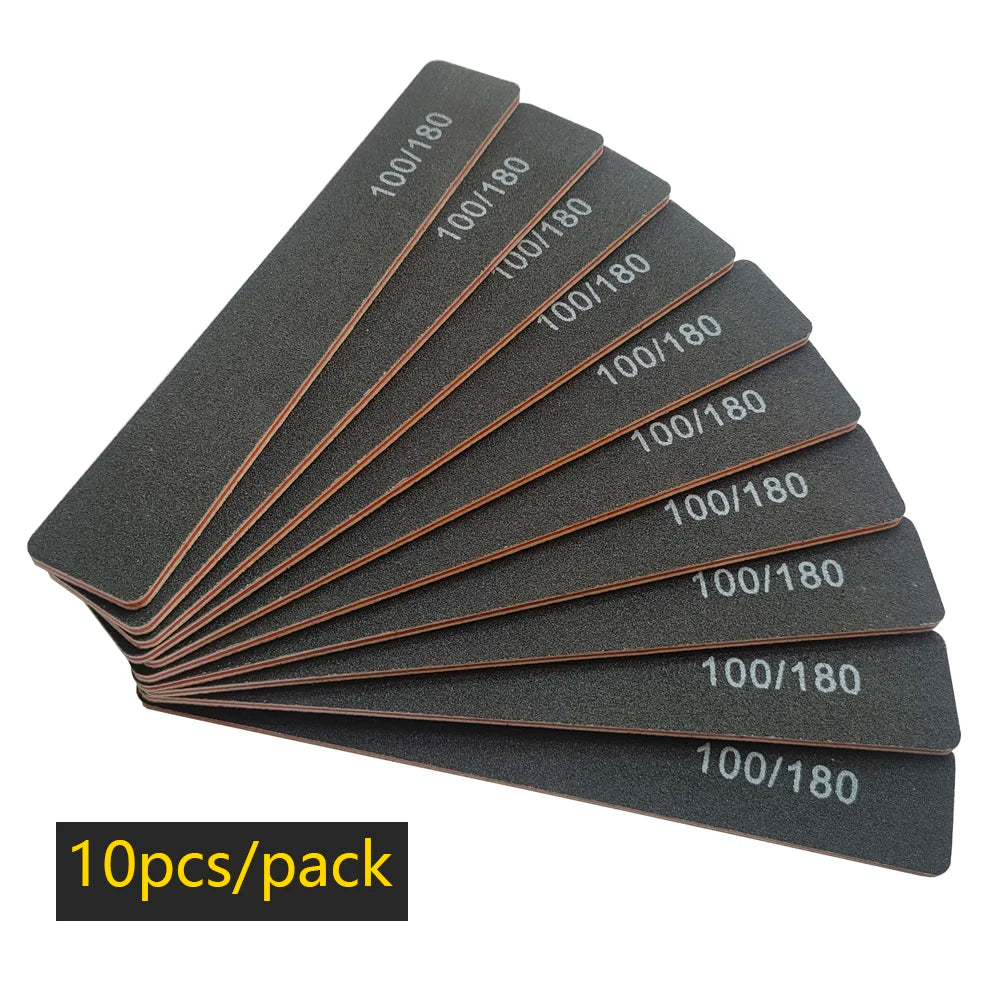 Nail File Buffer 100/180 Grit Half Moon Nail Files Double Side Sandpaper Nail Sanding Grinding Gel Nail Polish Manicure Tool