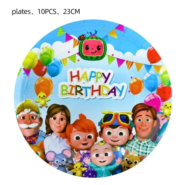Cocomelon Balloon JJ Melon Watermelon Toy Happy Birthday Banner Party Decoration Backdrop Cake Topper JOJO Disposable Tableware