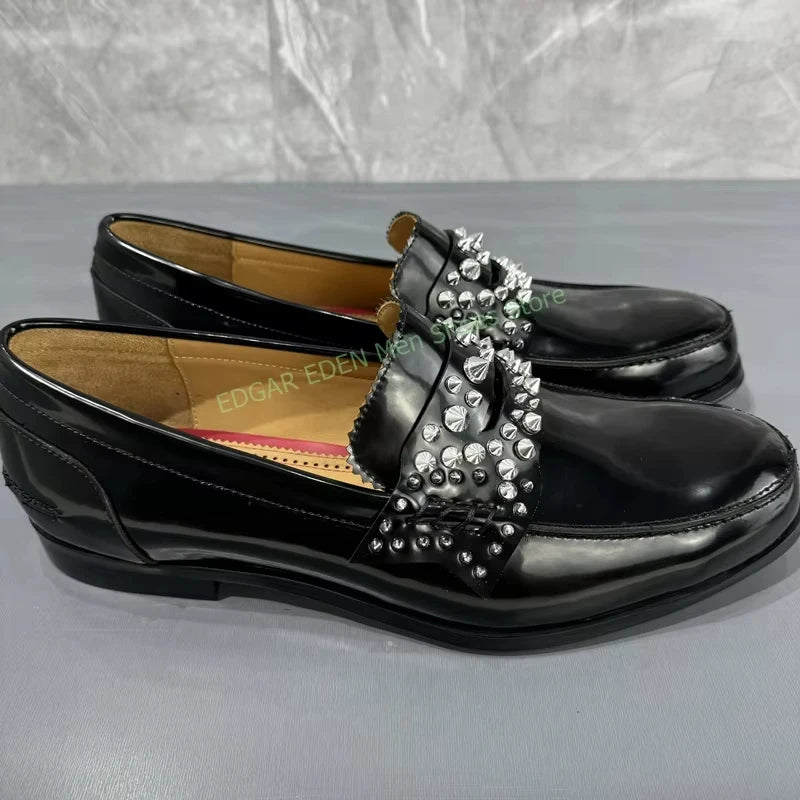Luxury Crystal Decoration Genuine Leather Man Single Shoes Classic Round Toe Comfortable Slip On Male Wedding Black Formal Shoes
