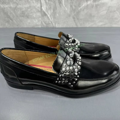 Luxury Crystal Decoration Genuine Leather Man Single Shoes Classic Round Toe Comfortable Slip On Male Wedding Black Formal Shoes