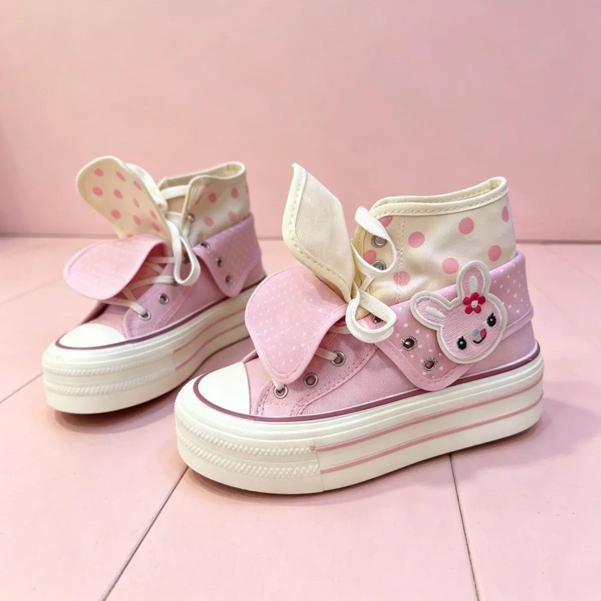 Chic Cartoon Women's Sports Shoes College Cute Platform High-top Summer Canvas Shoes for Girls Design Polka Dot Fold Sneakers