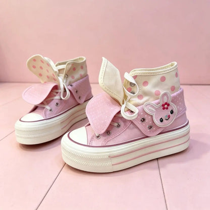 Chic Cartoon Women's Sports Shoes College Cute Platform High-top Summer Canvas Shoes for Girls Design Polka Dot Fold Sneakers