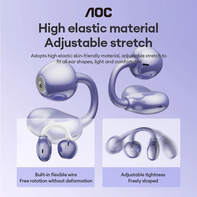 Choice AOC ACD2544 Wireless Bluetooth Earphones Ear Clip Earbuds Surround Stereo Sound Low Latency Music Gaming Clear Calls
