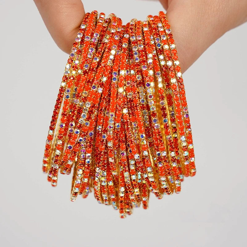 5pcs Fashion Colorful Acrylic Crystal Rhinestone Elastic Bracelet For Women Stretch Wristband Wedding Bracelets Daily Jewelry